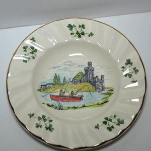 Carrigaline Pottery Made In Ireland Ashtray Boat Fishing Scene White